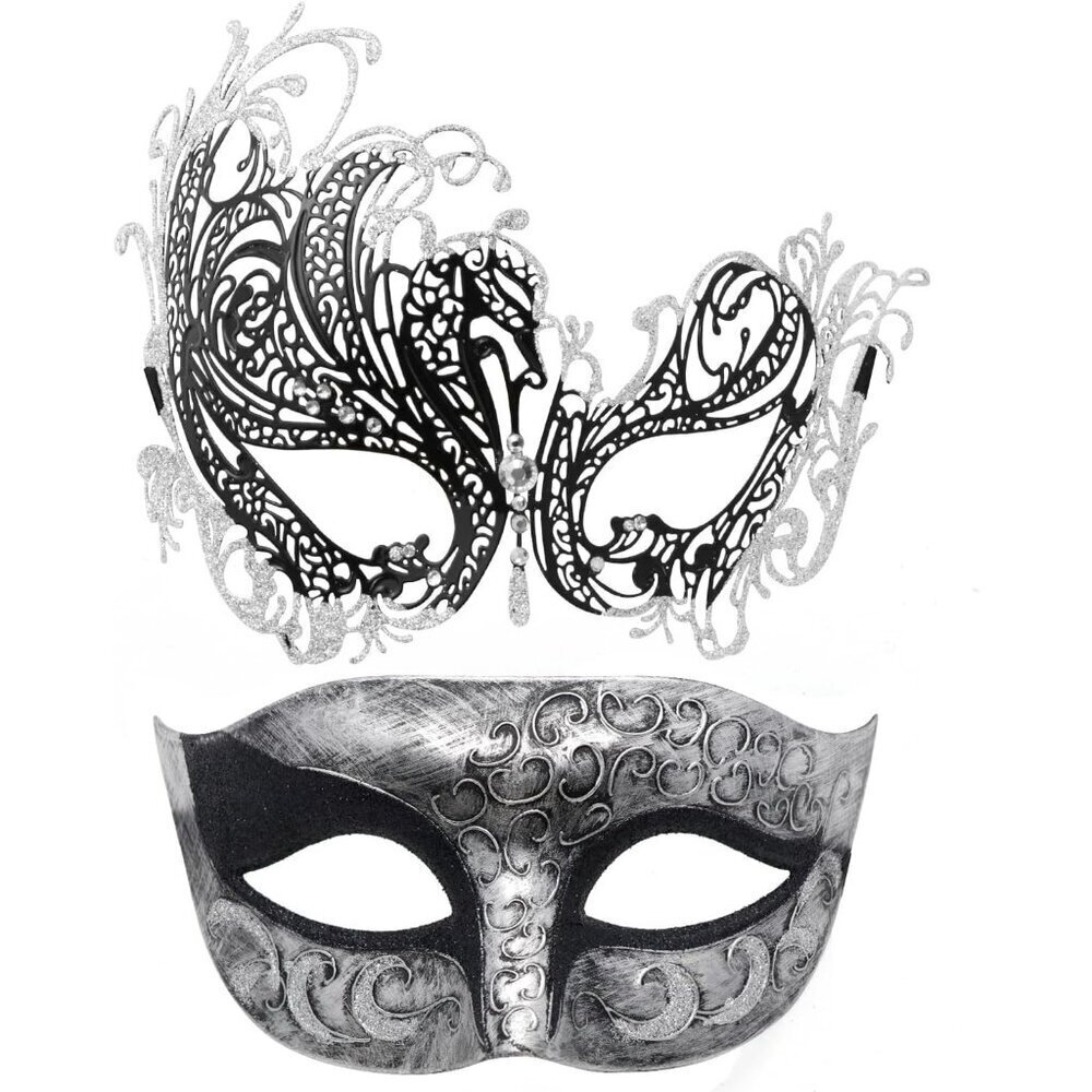 Masquerade Masks Set Metal Lace Sequin Plastic Adjustable for Party Halloween